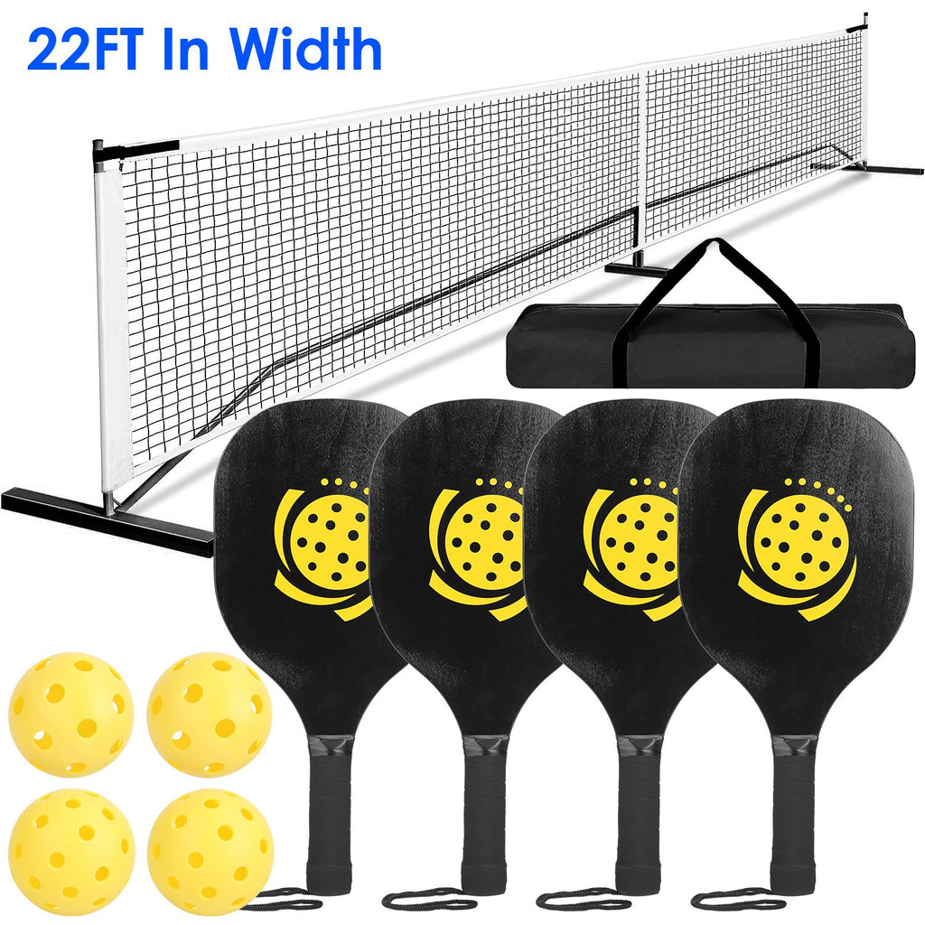 Ensemble de Pickleball Complet - Filet 22 FT + 4 Pagaies + 4 Balles + Sac