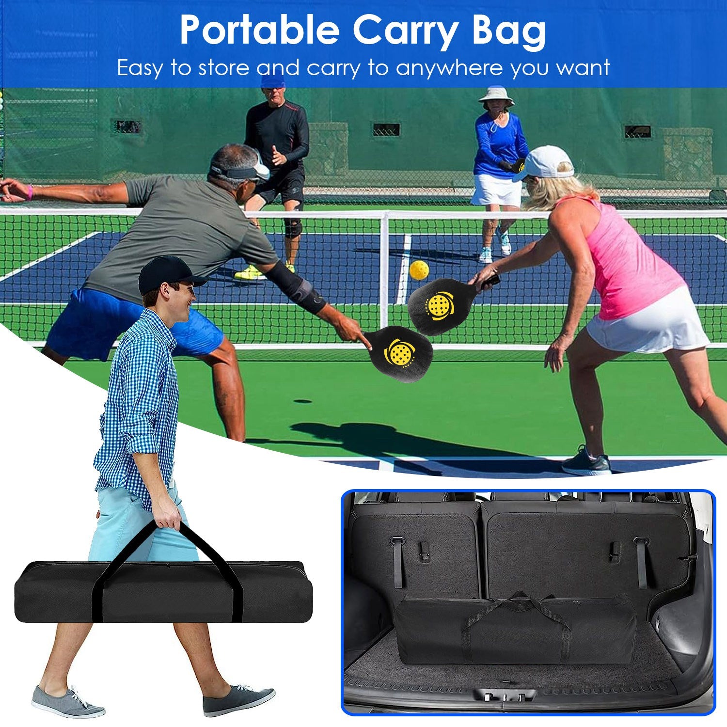 Ensemble de Pickleball Complet - Filet 22 FT + 4 Pagaies + 4 Balles + Sac