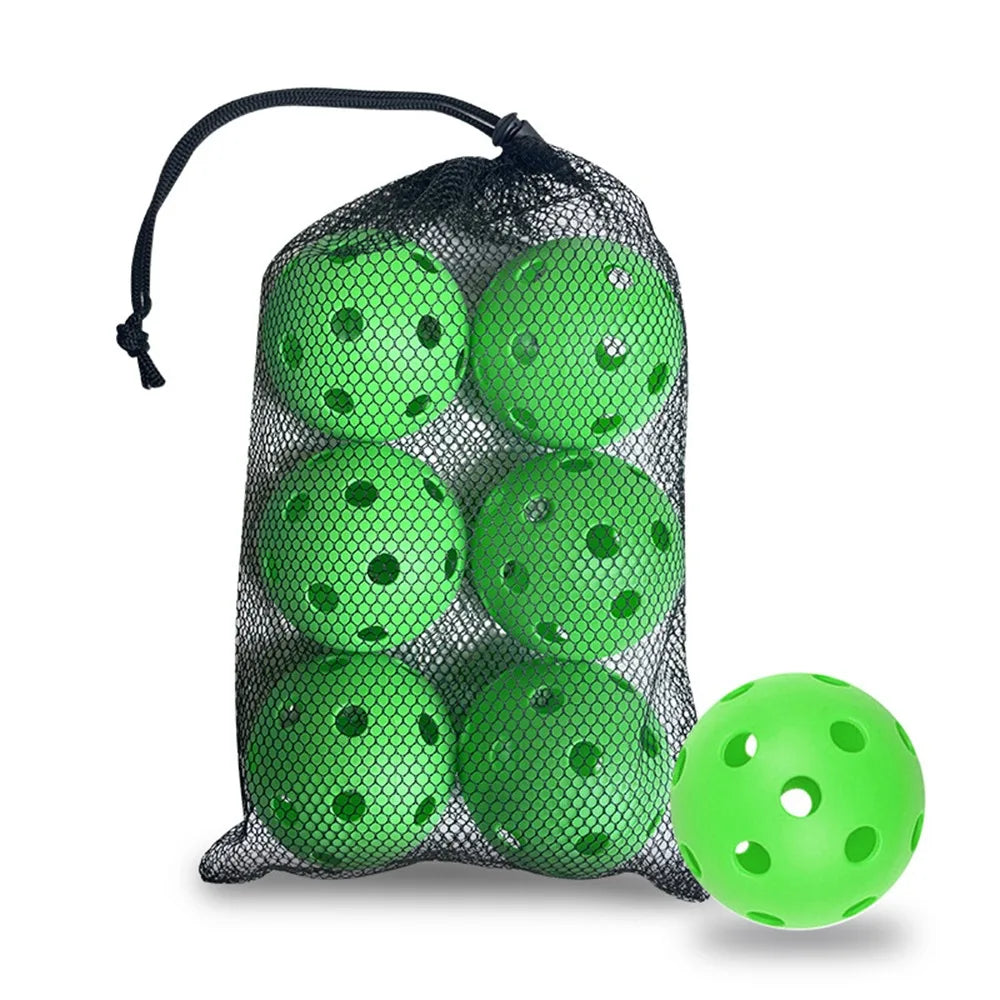 6pcs Portable 26 Holes Pickleball Balls Balanced PVC Pickle Balls with Bag True Flight High Bounce Competition Ball Indoor