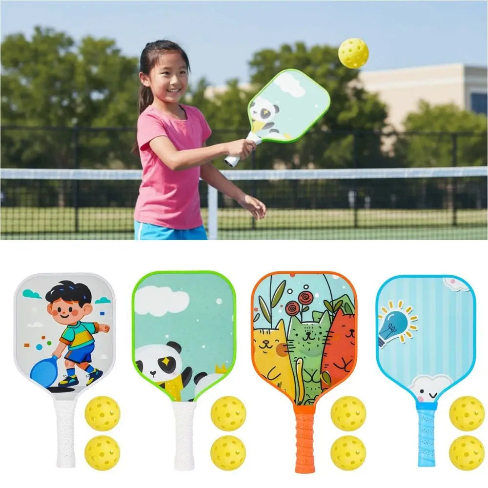 Cartoon Children's Pickleball Set Colorful Durable Children's Pickleball Rackets Non-Slip Grip 2 Balls 's Pickleball Set