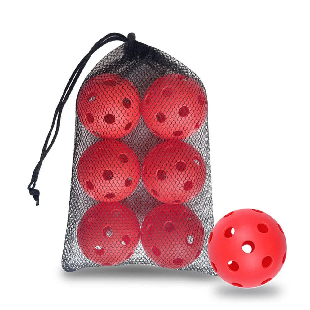 6pcs Portable 26 Holes Pickleball Balls Balanced PVC Pickle Balls with Bag True Flight High Bounce Competition Ball Indoor
