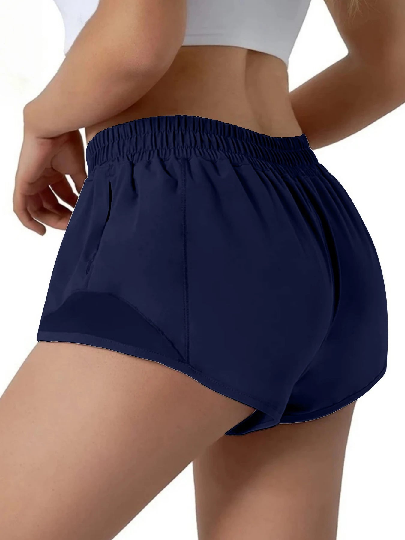 Short de sport à séchage rapide avec poches zippées doublées, short de running taille haute pour femme