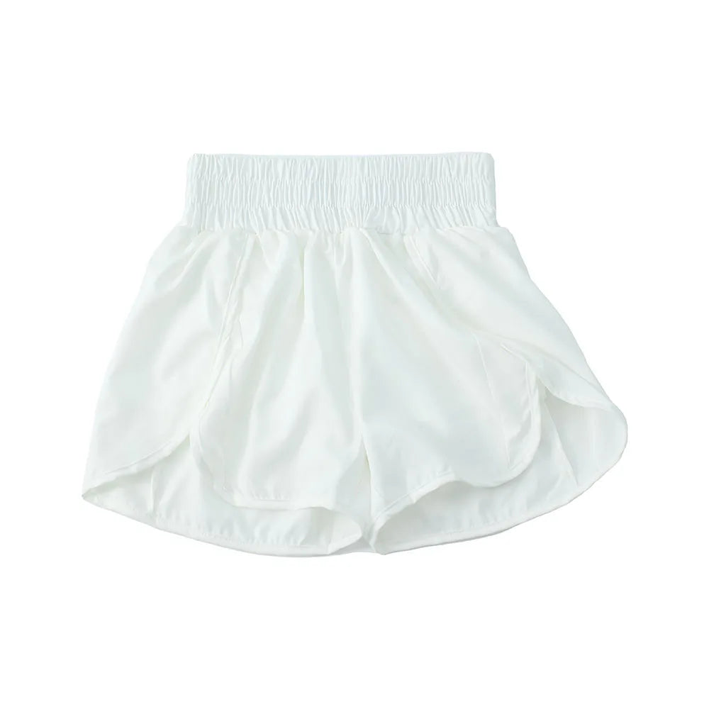 Short de sport pour femme, taille haute, idéal pour la course, avec poches et séchage rapide. Short de gym élastique.