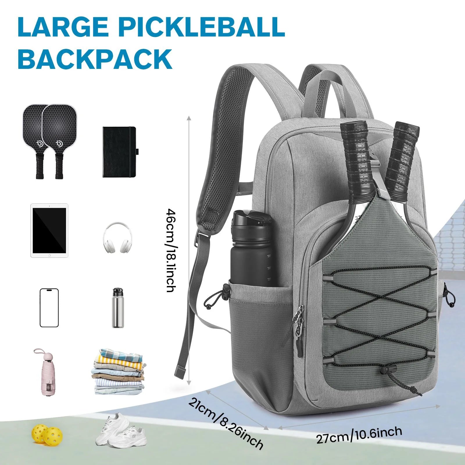 Portable Racket Rucksack Hiking Pickleball Rackets Backpack Large Capacity Pickleball Paddle Bag Nightlight Traveling Outing Bag