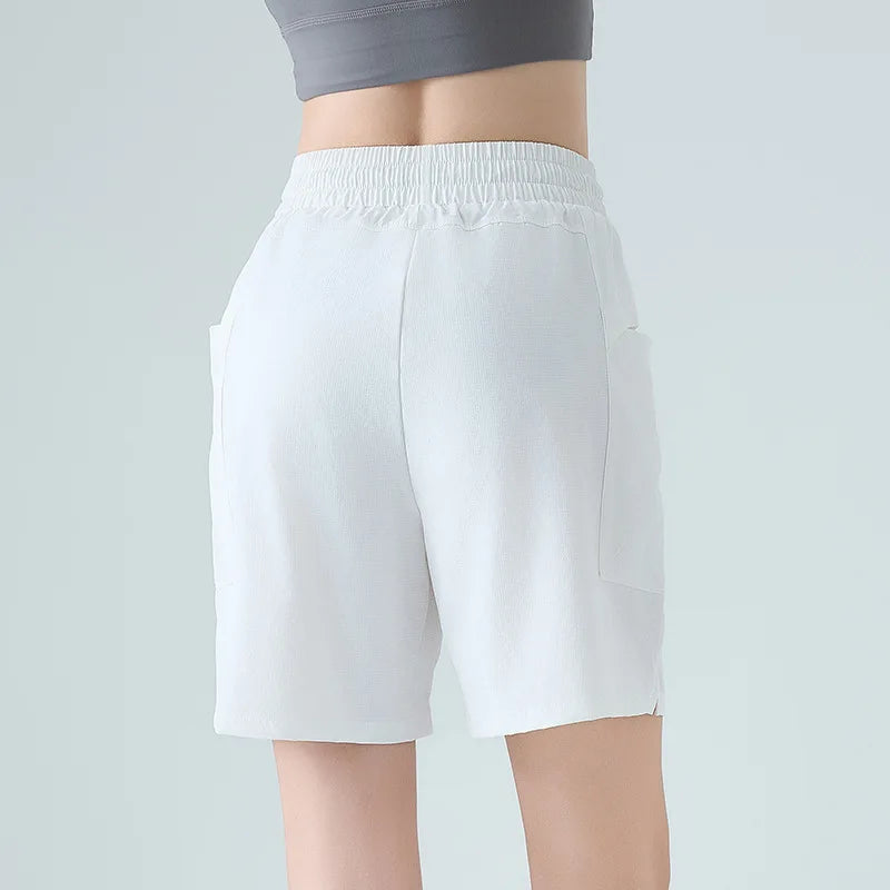 New Summer Quick Drying Sports Shorts for Women, Cool, Breathable, Loose Fit, Worn with Side Pockets, Running Cropped Pants