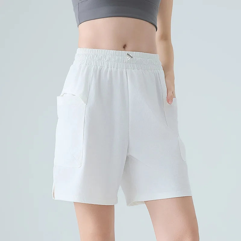 New Summer Quick Drying Sports Shorts for Women, Cool, Breathable, Loose Fit, Worn with Side Pockets, Running Cropped Pants