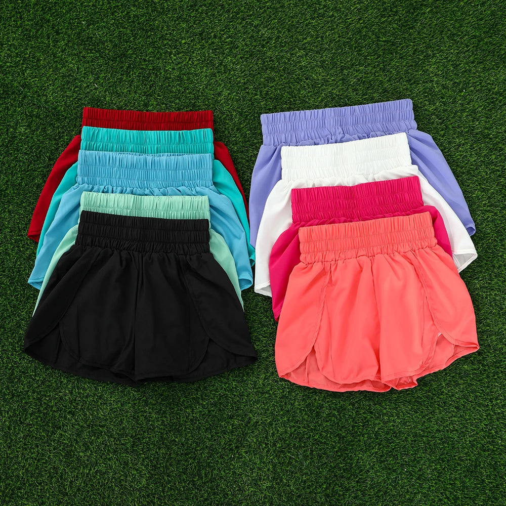 Short de sport pour femme, taille haute, idéal pour la course, avec poches et séchage rapide. Short de gym élastique.