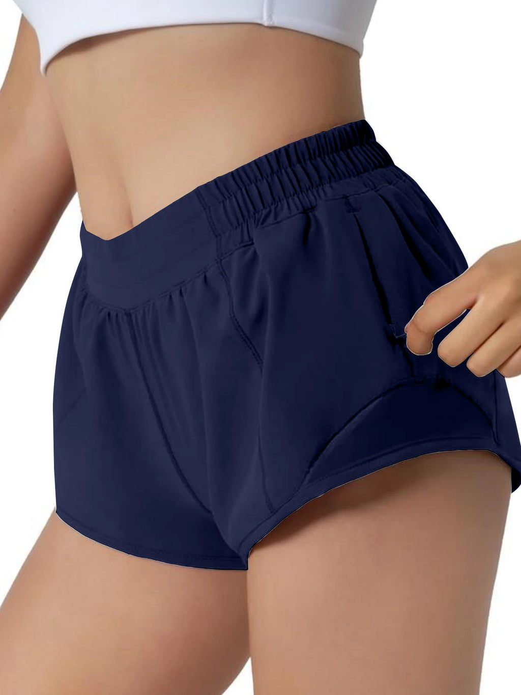 Quick drying sports shorts with lined zipper pockets, women's high waisted running shorts