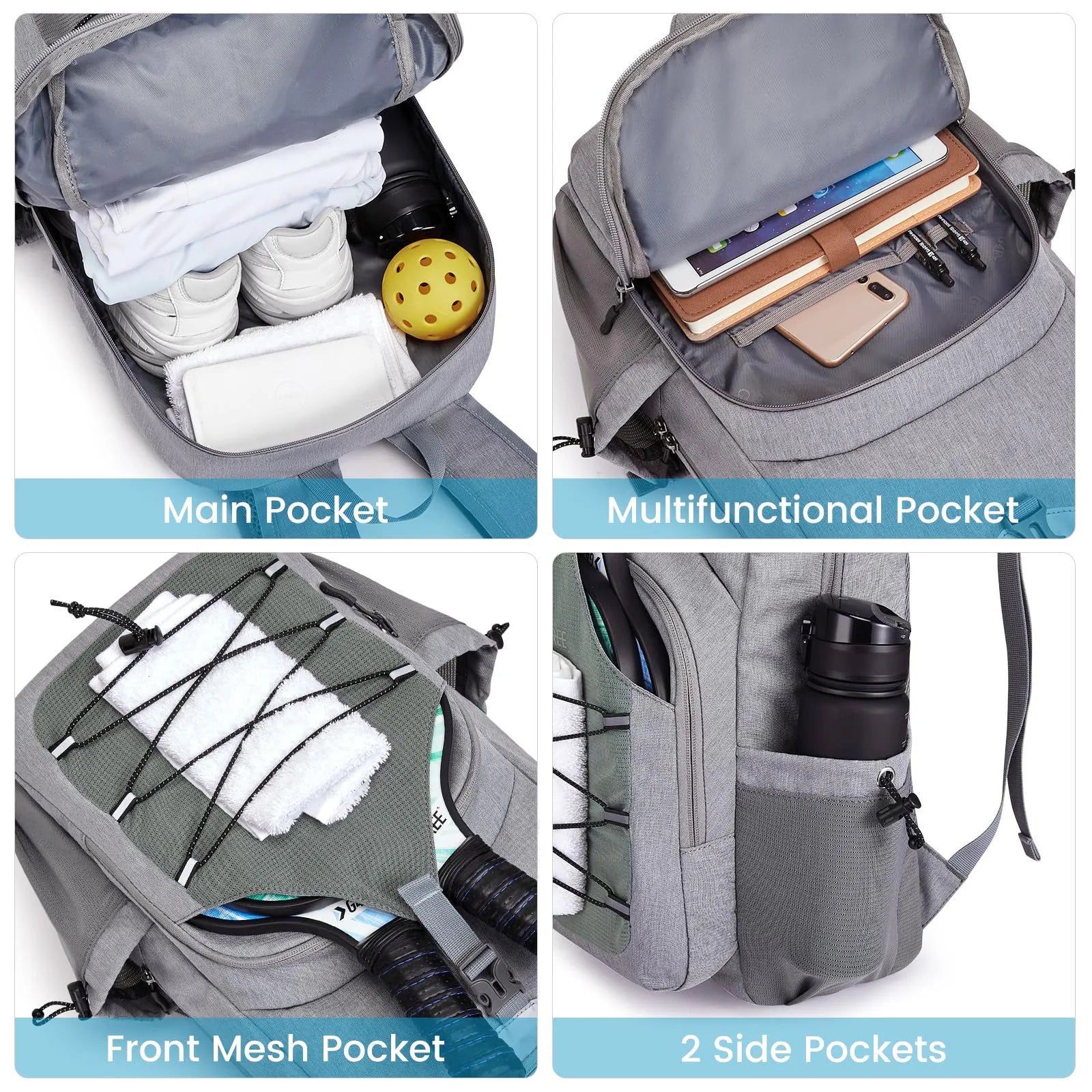 Portable Racket Rucksack Hiking Pickleball Rackets Backpack Large Capacity Pickleball Paddle Bag Nightlight Traveling Outing Bag