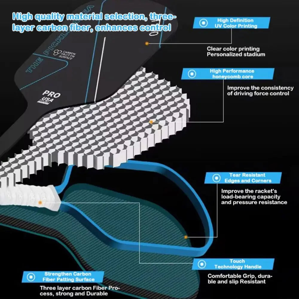 Durable T700 Pickleball Paddle 16MM Carbon Fiber Pickle Ball Paddle USAPA Approved Lightweight Professional Game Supplies