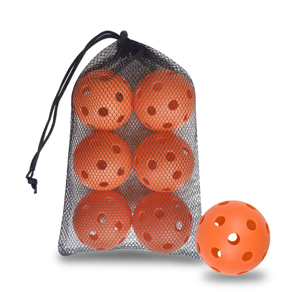 6pcs Portable 26 Holes Pickleball Balls Balanced PVC Pickle Balls with Bag True Flight High Bounce Competition Ball Indoor