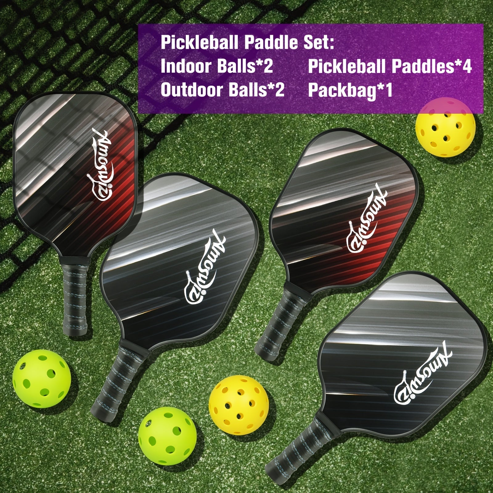 NNETM Pickleball Paddle Set with Balls & Bag (4pcs)